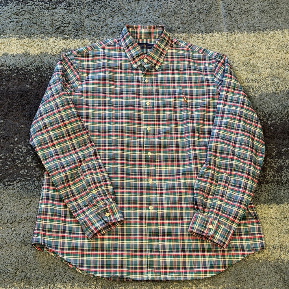 Ralph Lauren Oxford Long Sleeve Button Up Shirt Plaid Men's XL Preppy Casual